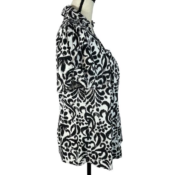 Lane Bryant SZ 14/16 Button-Up Top Floral Puff Sleeves Collared Square Neck - Picture 3 of 10